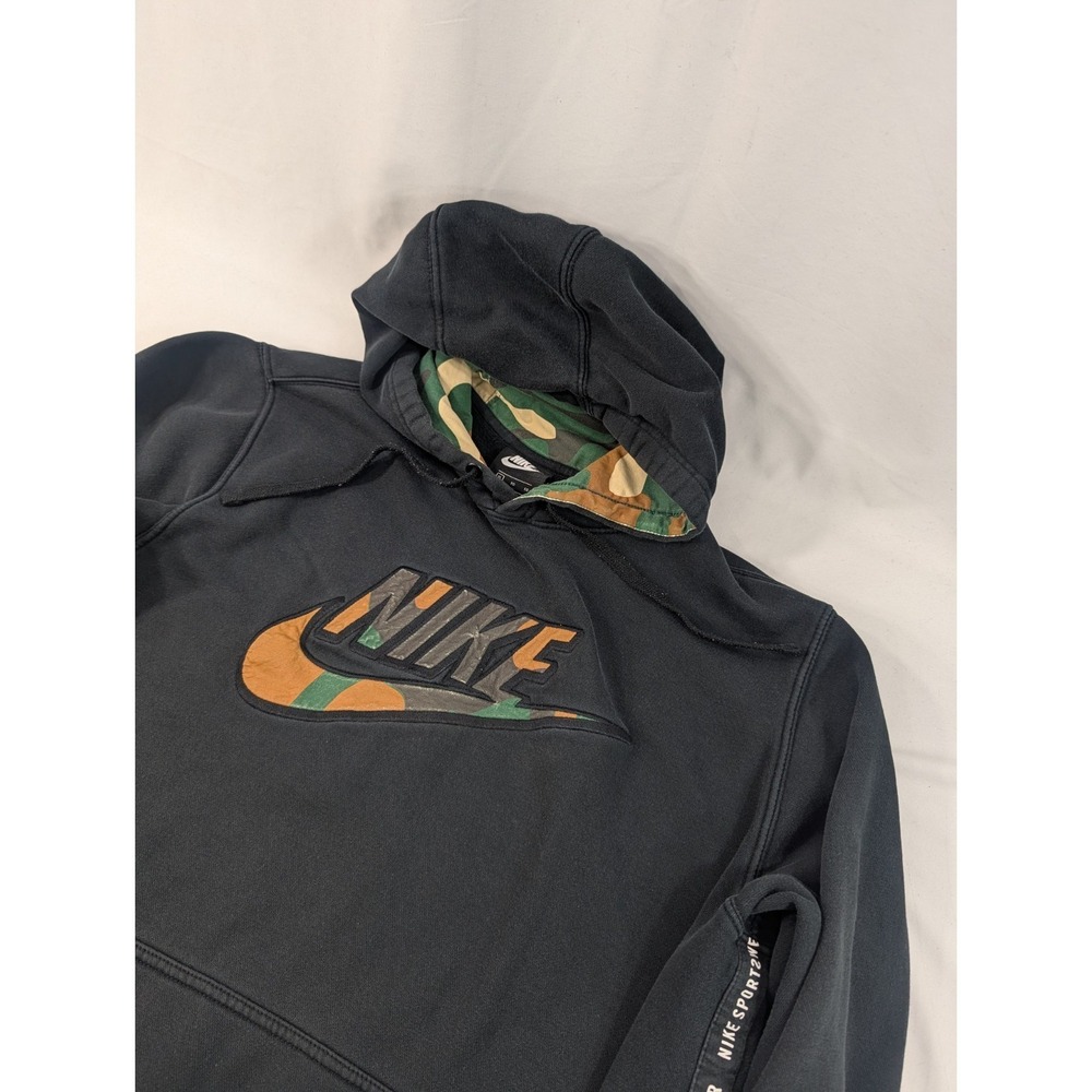 Nike Men's XL Black Camouflage Cotton Heavy Pullover Hoodie Pockets Long Sleeve